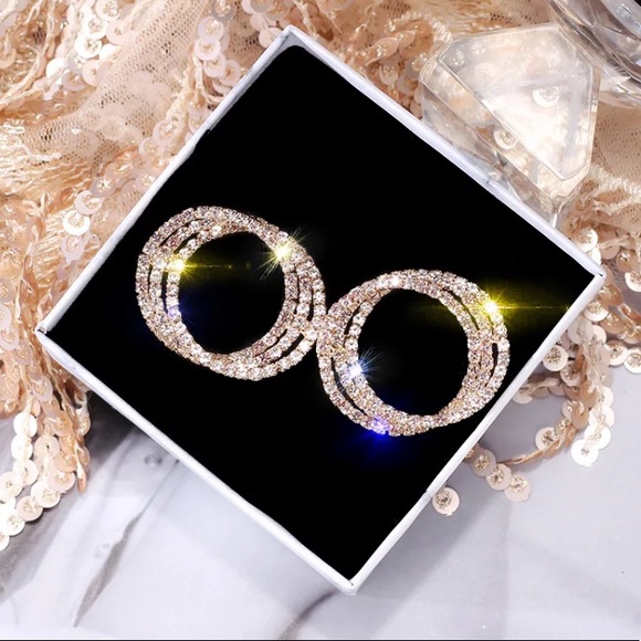 🌟 Beautiful Silver Circle Rhinestone Earrings - Picture 3 of 6